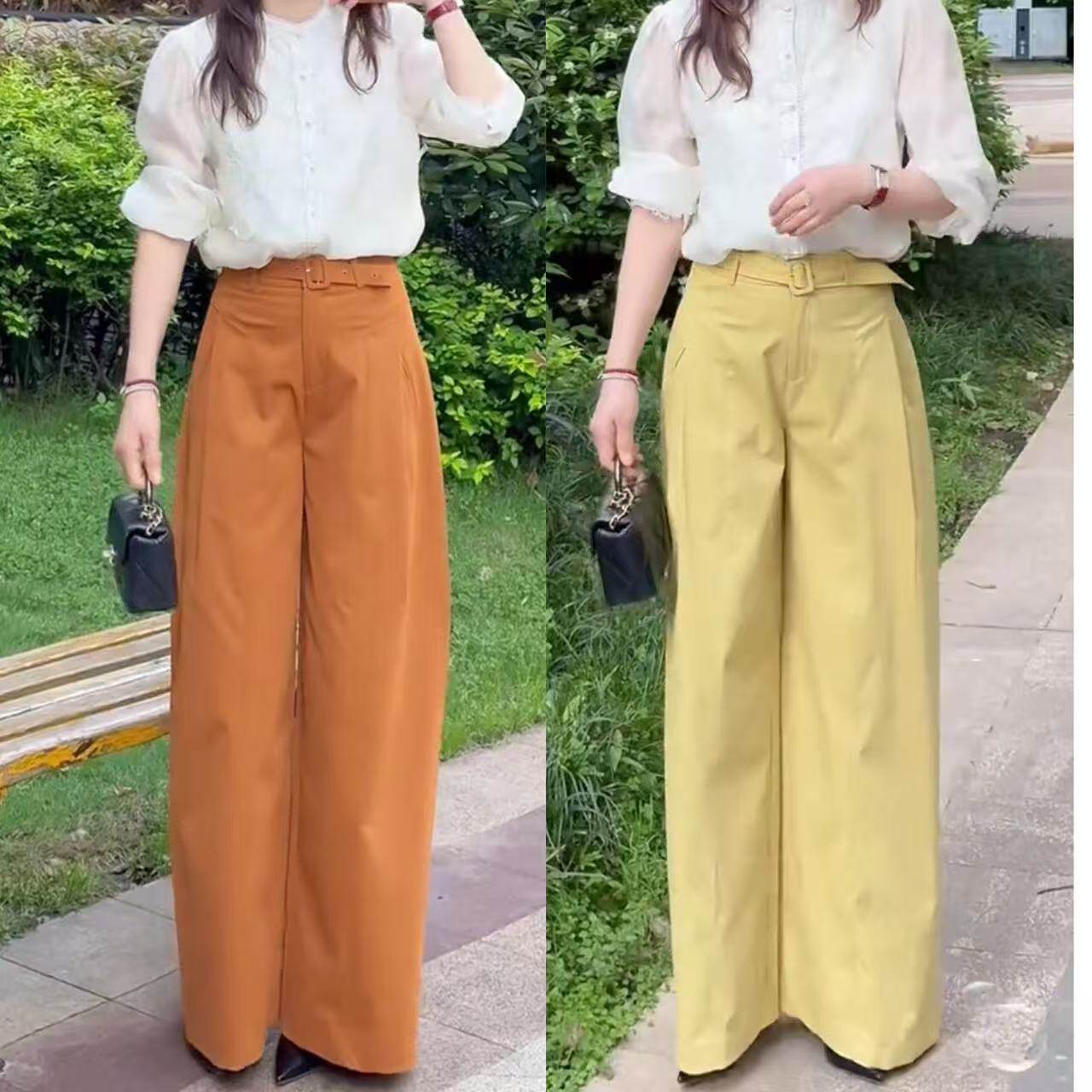 老钱风阔腿裤女2026春夏款爱玛橙色高腰休闲裤时尚梨型身材长裤子
