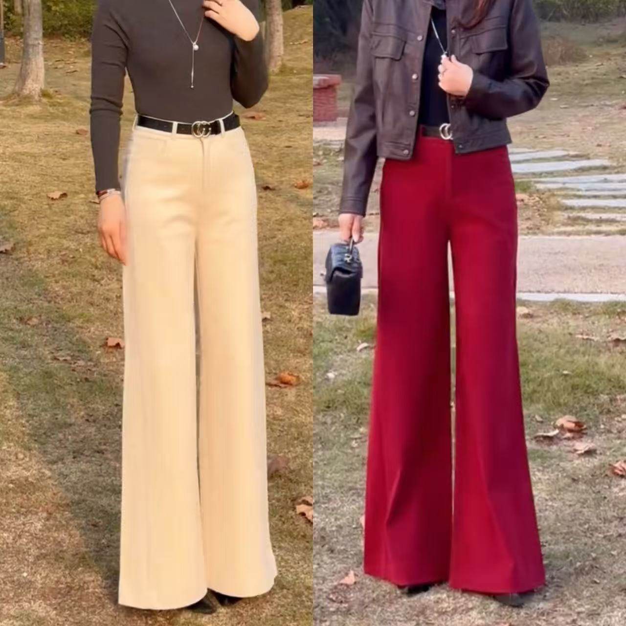 羊毛裤高腰阔腿裤女冬季新款显瘦垂感百搭休闲长裤极简风毛呢裤子