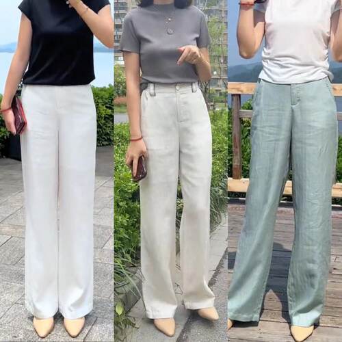 天丝亚麻裤女春夏垂坠感阔腿裤