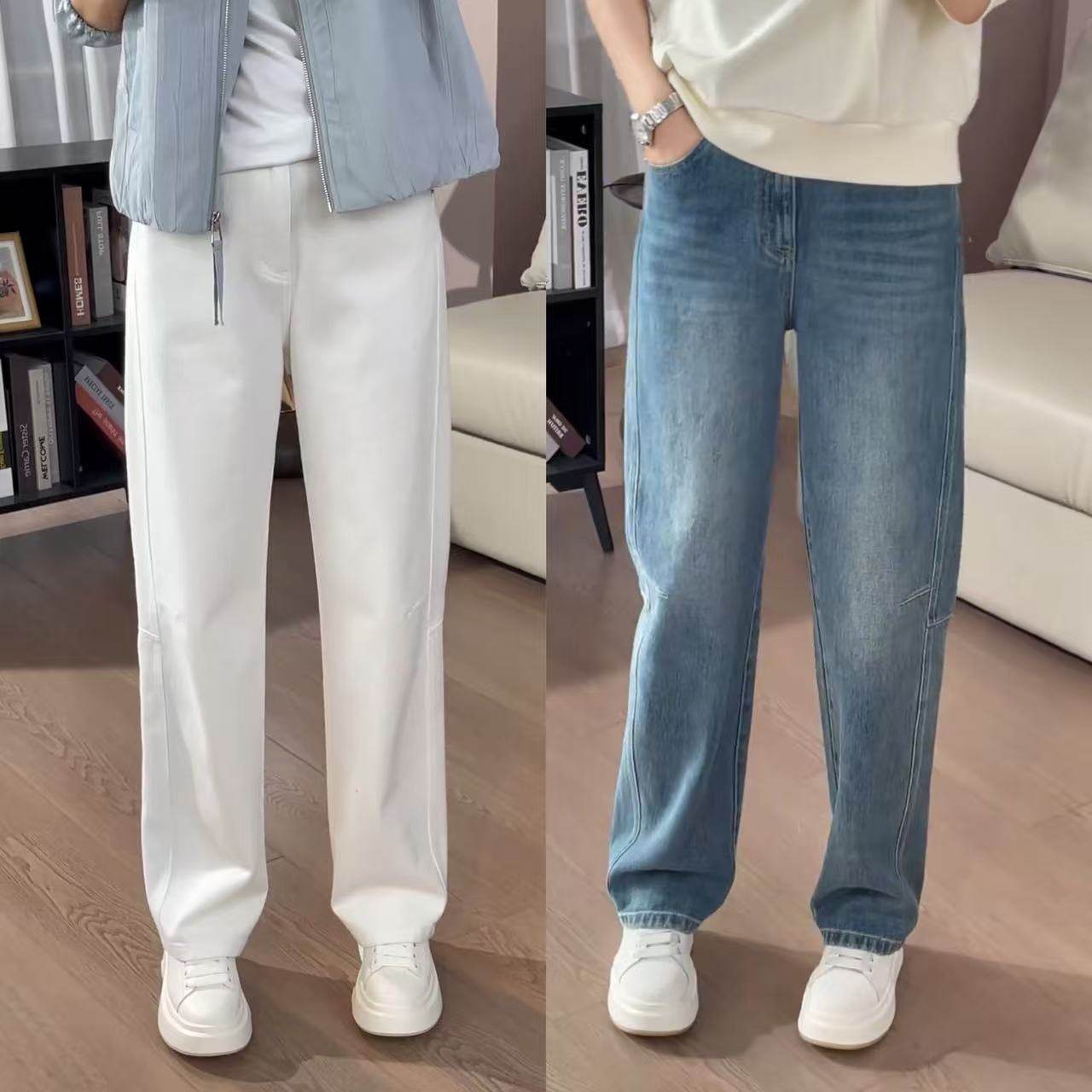 春季窄版直筒牛仔裤女2026新款水洗百搭气质显瘦高腰松紧腰大码裤