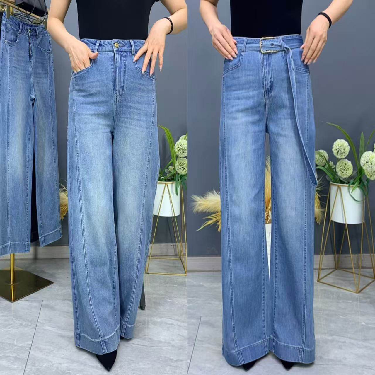 蓝色牛仔裤高腰阔腿裤女2025新款春秋宽松时尚洋气垂感加长款女裤