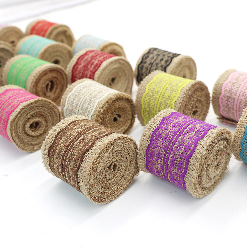 宽6cm蕾丝麻布2m/卷 礼盒装饰鲜花捆扎麻布卷 手工diy制作原材料