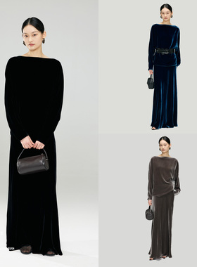 安上THE AES｜灵雅女作家 迎光而耀 优雅真丝丝绒一字领/鱼尾套装