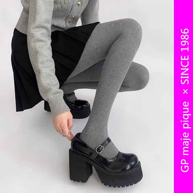 日本GP灰色裤袜女秋冬竖纹显瘦紧身打底裤美拉德咖色jk连裤袜子女