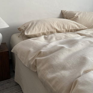 A类原本棉麻四件套日式简约侘寂10%亚麻90%棉提花被套床单三件套4