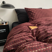 复古老钱风纯棉色织提花四件套60支水洗全棉被套床单床品床笠民宿