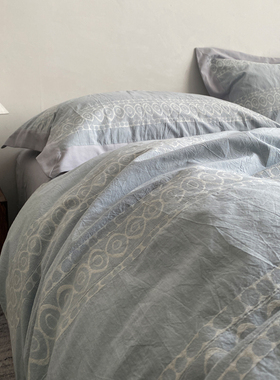 A类灰色全棉水洗棉提花四件套100纯棉简约被套床单宿舍三件套男女