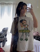 中二ins 卷发小betty摩登女郎卡通图案女中长款 宽松上衣T恤厚