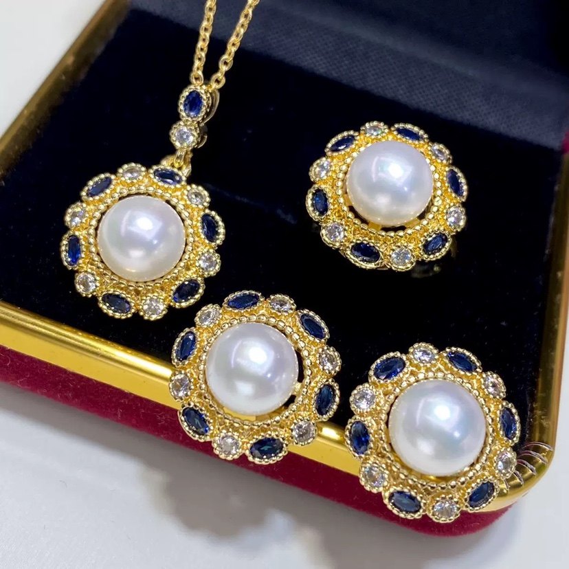 2025新款太阳花淡水珍珠套装吊坠女时尚珍珠戒指耳钉8mm珍珠饰品,珠宝/钻石/翡翠,手饰,淘宝优惠券,粉丝福利购,淘宝优惠卷