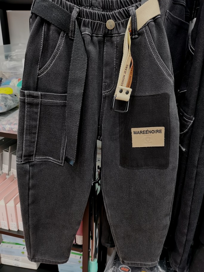 儿童加绒加厚裤子冬季男童牛仔裤帅气一体绒童装男童长裤潮牌