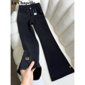 不贴腿喇叭拖地裤 2026年新款 子 女春季 拉夏贝尔黑色加绒微喇牛仔裤