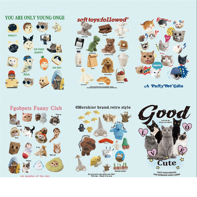 潮牌搞怪猫猫狗狗印花T恤ins男女装卫衣图案热转印白墨烫画耐水洗,纺织面料/辅料/配套,烫画/烫图/烫钻,淘宝优惠券,粉丝福利购,淘宝优惠卷