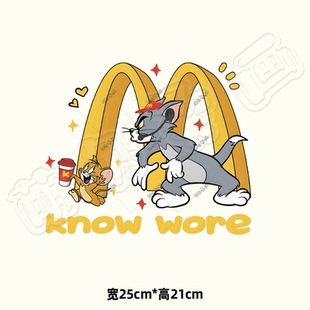 INS潮流卡通动漫M猫和老鼠TOM猫热转印白墨烫画贴衣服图案烫花diy