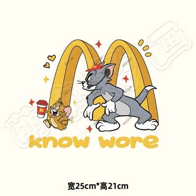 INS潮流卡通动漫M猫和老鼠TOM猫热转印白墨烫画贴衣服图案烫花diy