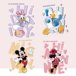 潮牌卡通米奇黛丝唐老鸭新款图案热转印耐水洗胶印白墨烫画diy