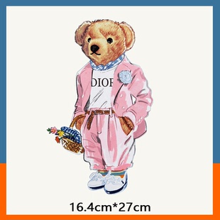 网红大牌粉色熊花朵图案热转印衣服辅料胶印贴过粉T恤烫画贴diy