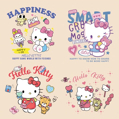 新款Kitty猫小熊白墨热转印冷撕烫画T恤亲子印花胶片耐水洗可定制