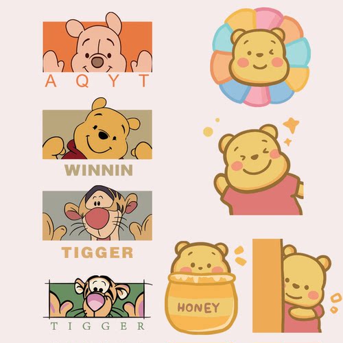卡通动漫维尼熊鼠跳跳虎烫画贴