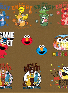 芝麻街kaws联名潮牌T恤装饰贴辅料热转印胶印衣服贴柯式烫画图案