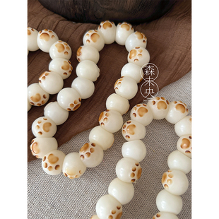 森未央「猫猫踏雪蒜瓣版」14mm猫爪炭烧山竹蒜瓣大肠菩提根手串