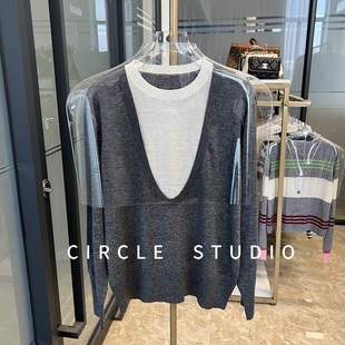 高阶品味 女秋冬设计感小众宽松软糯毛衣套头上衣 假两件针织衫