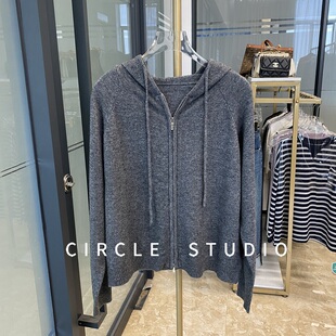 日常穿搭 百搭休闲连帽双头拉链长袖羊毛针织开衫女纯色显瘦上衣