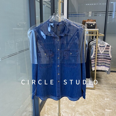 亲肤柔软棉～设计感口袋深蓝色叠穿内搭牛仔衬衫女休闲复古上衣