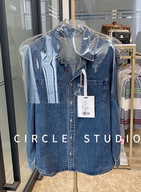 【断码清仓】爱心刺绣牛仔衬衫外套水洗蓝色宽松长袖牛仔衬衣女