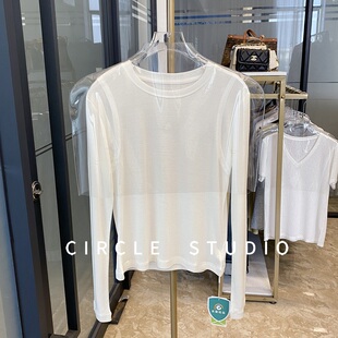 显瘦长袖 纸片人感 柔软微透莱赛尔圆领打底衫 修身 T恤收腰上衣薄款