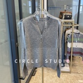 100绵羊毛 减龄通勤格雷系套头羊毛针织衫 贝壳纽扣门襟灰色毛衣女