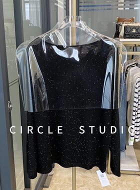 夜空繁星！设计感一字领亮片水溶亲肤羊毛套头针织衫女上衣罩衫