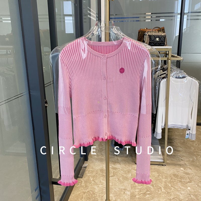 多巴胺修身圆领设计感针织衫开衫