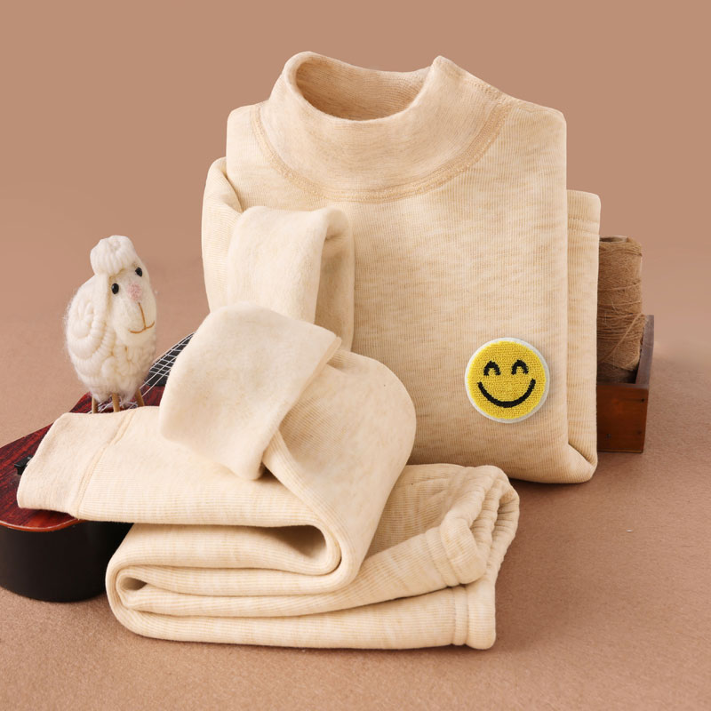 儿童保暖内衣冬季加绒加厚男女童羊毛蚕丝半高领小孩德绒打底套装