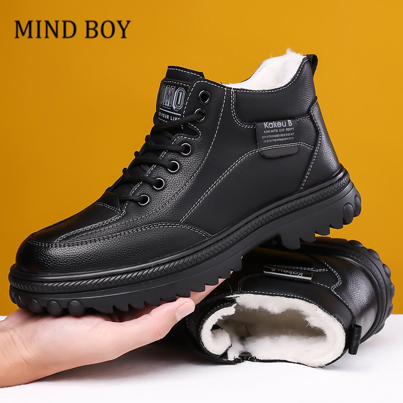 MINDBOY2025新款男士真皮雪地靴