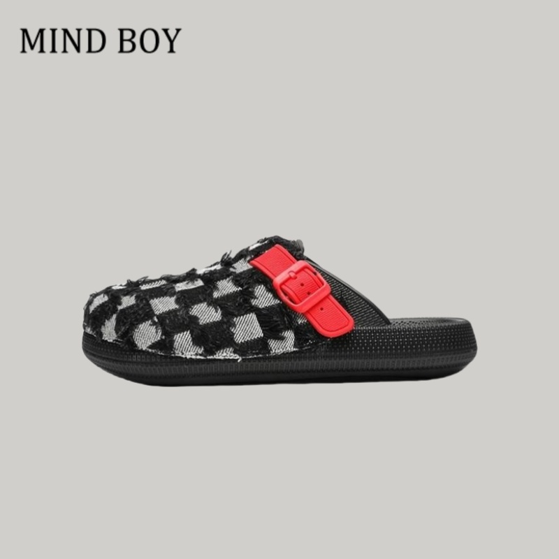MIND BOY牛仔布勃肯拖鞋男女夏季新款外穿潮流棋盘格休闲凉拖防滑