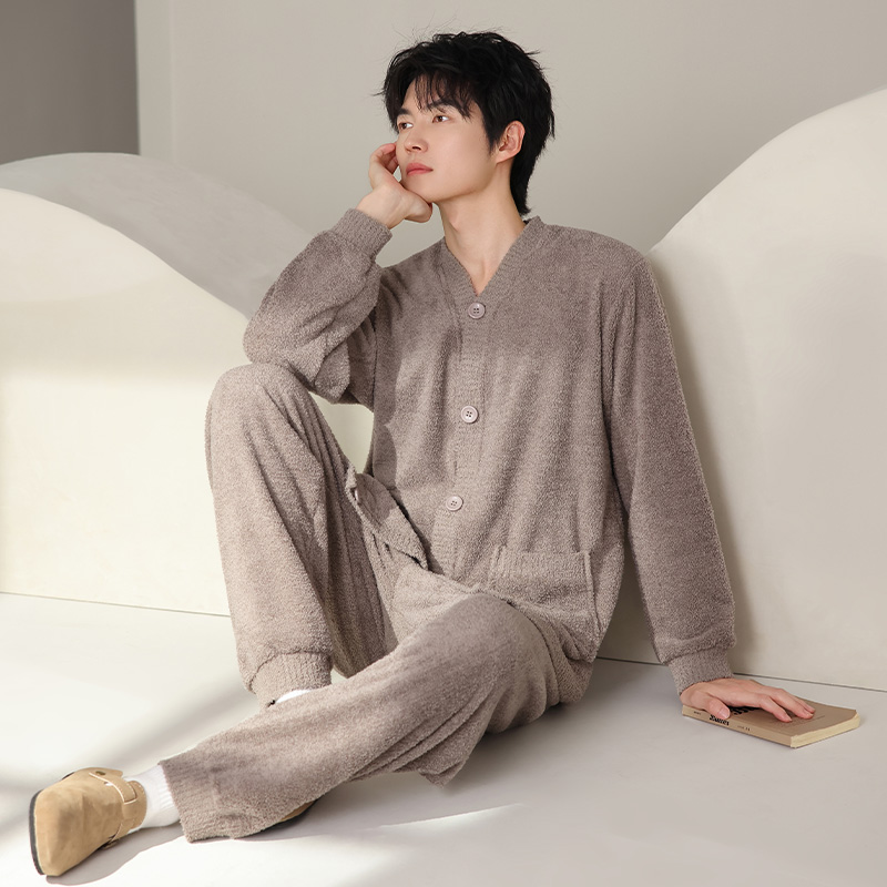 拒绝臃肿 半边绒睡衣男士秋冬季加绒薄款保暖可外穿珊瑚绒家居服