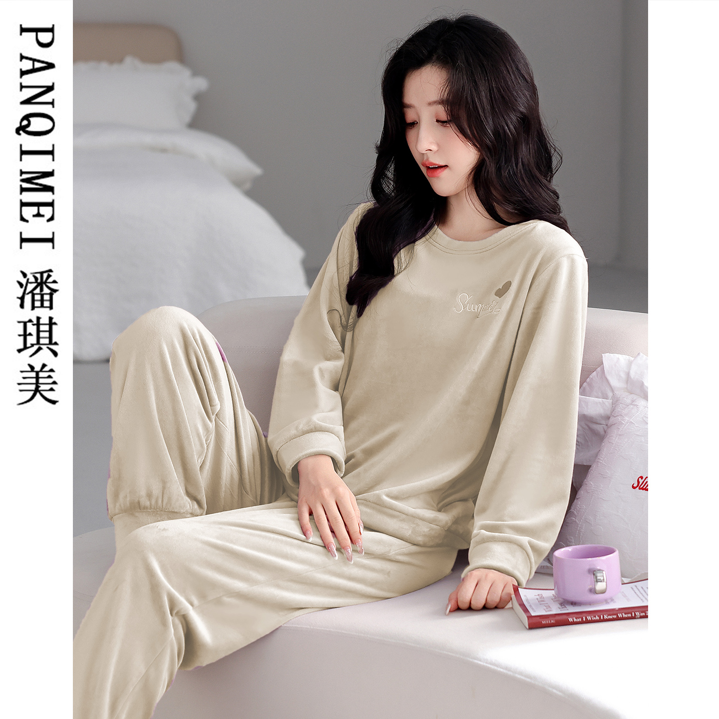 海岛绒睡衣女秋冬季加绒薄绒可外穿套头新款时尚春秋珊瑚绒家居服