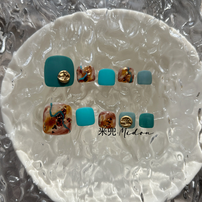 米兜·鲸语 琥珀晕染磨砂脚指甲贴片 显白高级感成品脚美甲穿戴甲