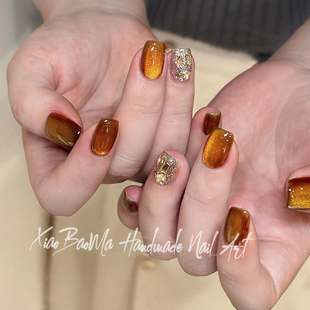 莫道桑榆晚·手工甲片小红书ins小众高级显白猫眼短款穿戴美甲贴