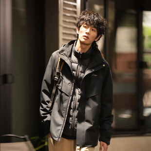 李宁冲锋衣男士2025冬季轻薄羽绒内胆三合一户外冲锋上衣AWBV091