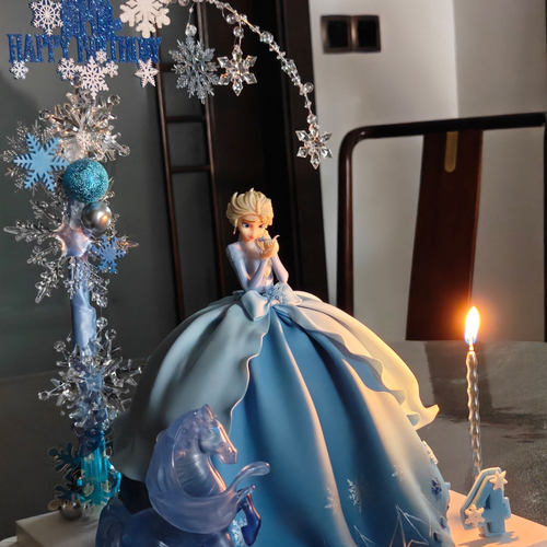 氛围感城堡公主送女生儿童女宝蛋糕圣诞冰雪奇缘主题派对雪花装饰