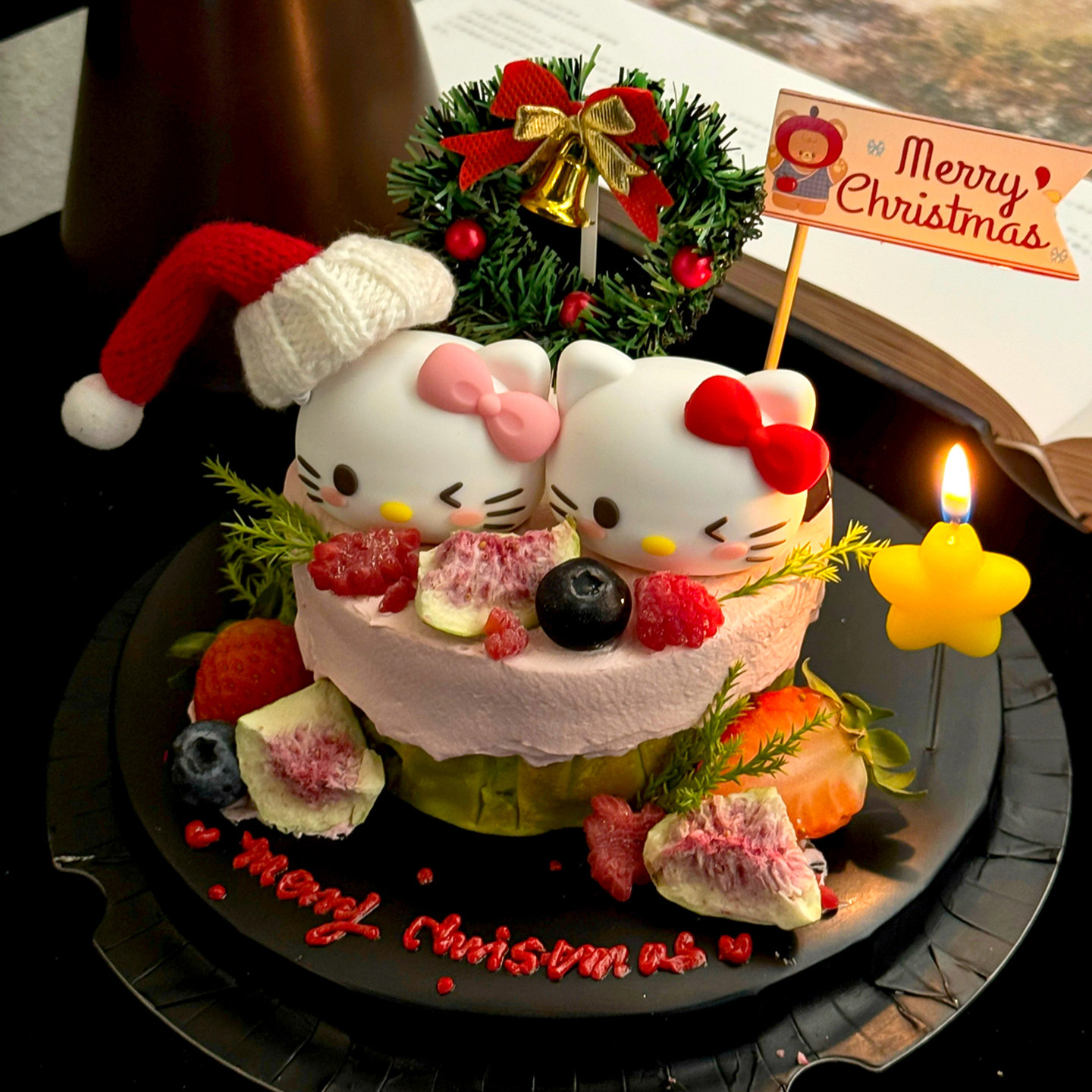 2025圣诞节巴斯克kitty猫蛋糕装饰摆件圣诞草圈草莓星星蜡烛装扮,节庆用品/礼品,蛋糕/烘焙装饰用品,淘宝优惠券,粉丝福利购,淘宝优惠卷