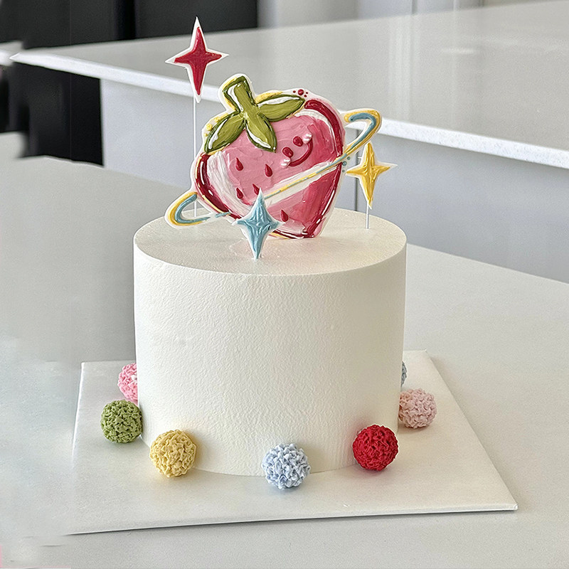 网红手绘立体草莓星环蛋糕装饰小清新女孩生日小毛球星芒模具插件,节庆用品/礼品,蛋糕/烘焙装饰用品,淘宝优惠券,粉丝福利购,淘宝优惠卷