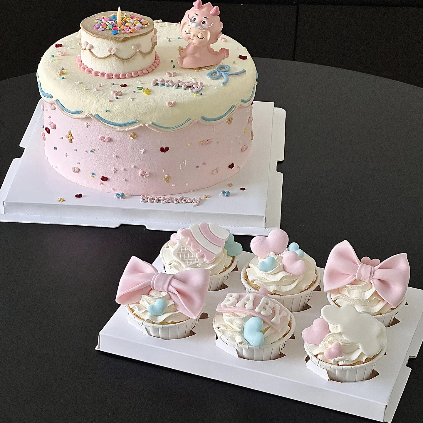 卡通女宝宝周岁蛋糕纸杯组合龙宝宝女孩生日宴翻糖蝴蝶结爱心模具
