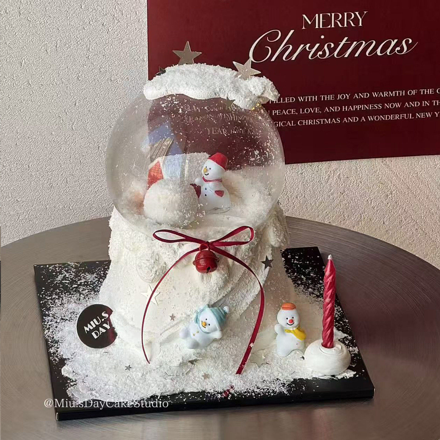 爆款圣诞节主题雪人水晶球蛋糕装饰可爱滚雪球DIY铃铛蝴蝶结丝带