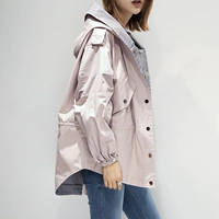 Áo gió nữ mùa xuân và thu 2019 mới dành cho nữ phiên bản Hàn Quốc của thắt lưng giản dị áo khoác ngắn áo khoác mỏng trùm đầu - Áo khoác ngắn áo măng to nữ ngắn