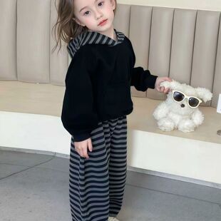 儿童春装男童套装2026新款春季连帽卫衣女童秋款上衣条纹两件套潮