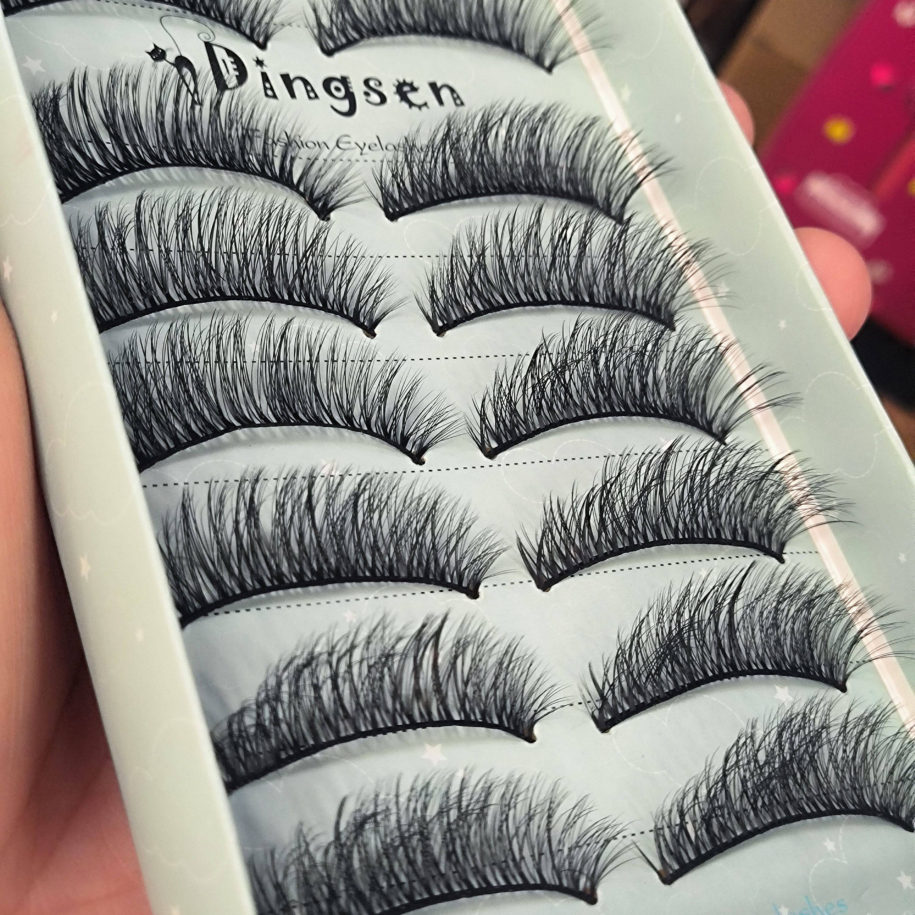 鼎森假睫毛3D-161纤长卷翘浓密10对前短后长黑梗手工编织胶水款