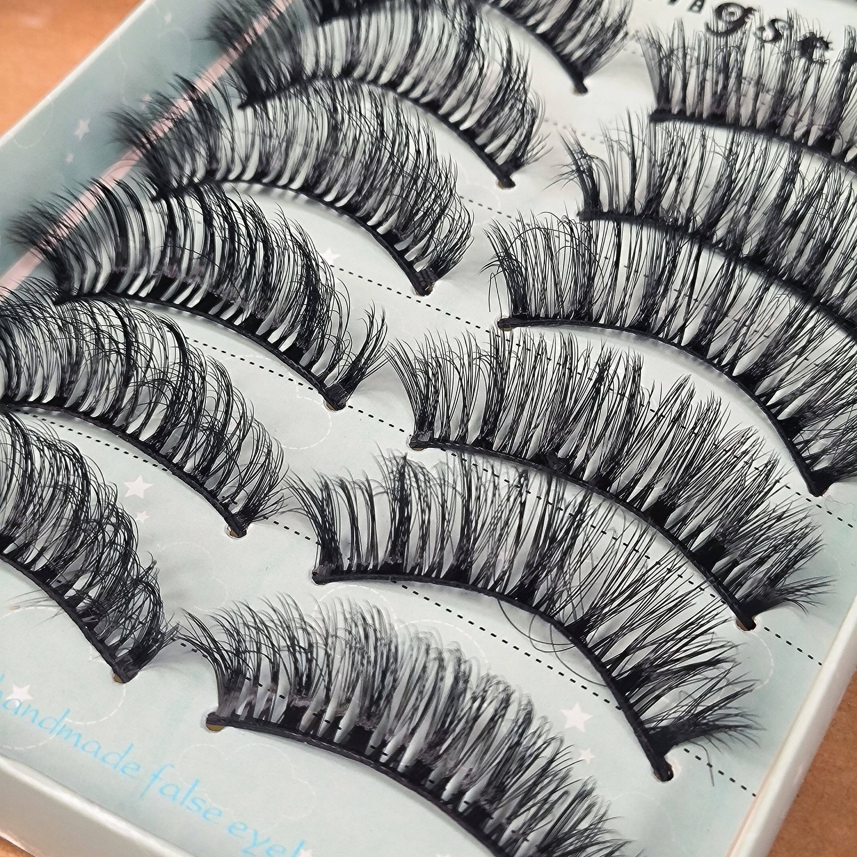 鼎森假睫毛3D-163纤长卷翘浓密10对凌乱风黑梗手工编织胶水款粘胶