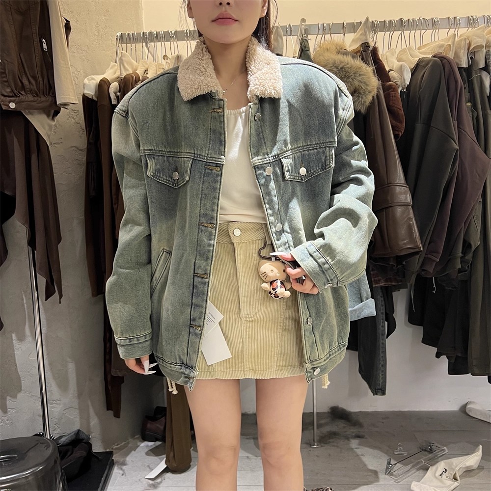 PLNH2025冬季新款韩版时尚宽松显瘦复古百搭加绒加厚牛仔外套女